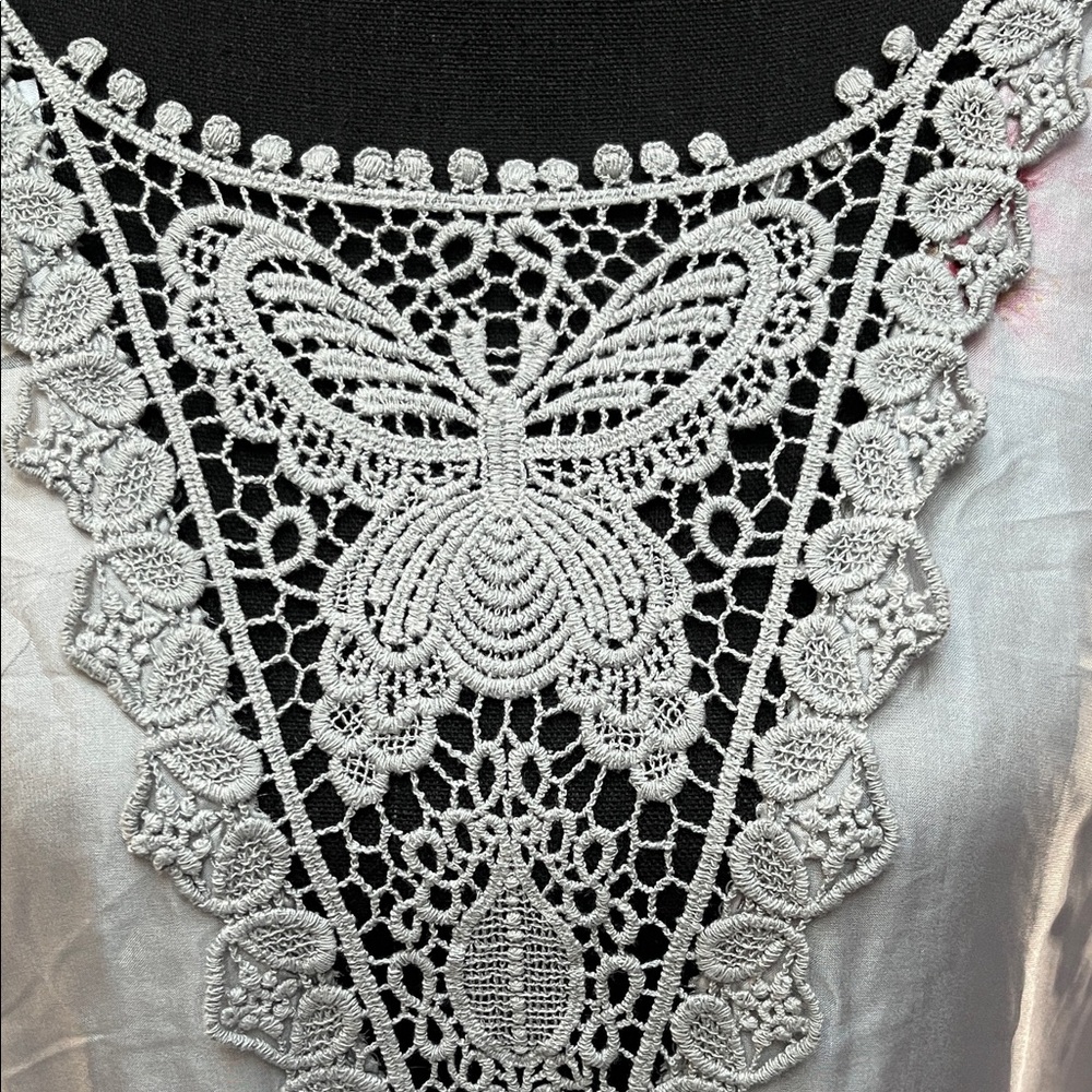 Floral Lace-Trimmed Silk Dress Sz 1X - Picture 3 of 11